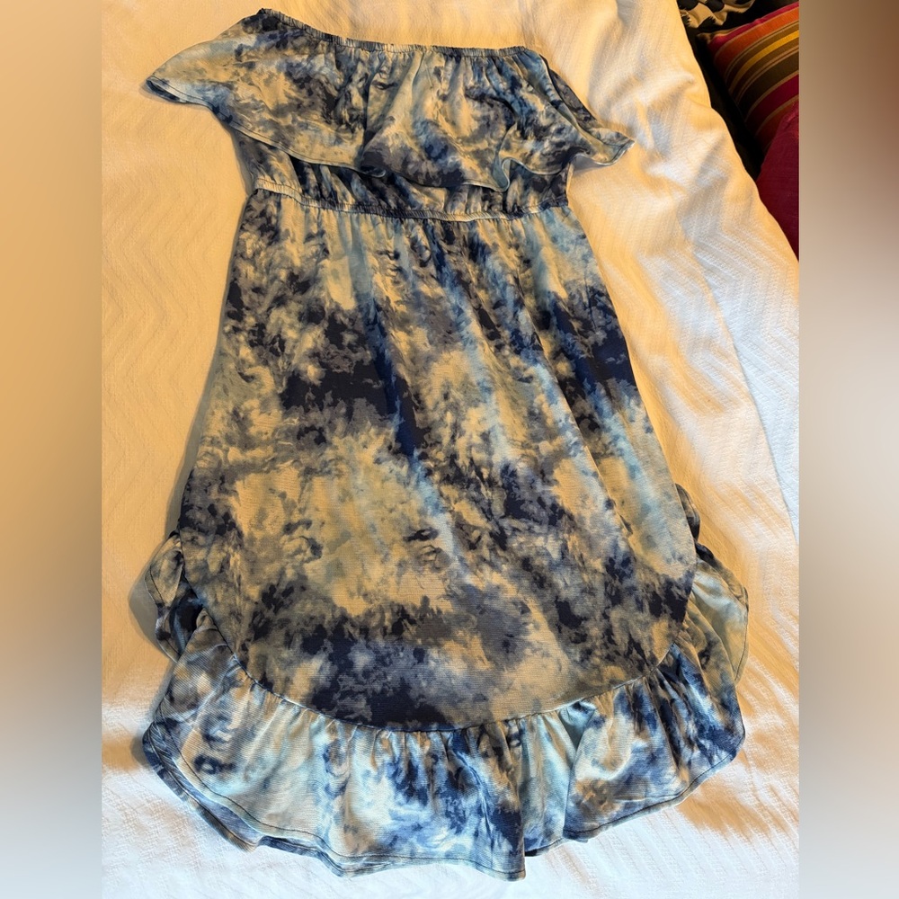 Blue and White Womens Strapless Dress